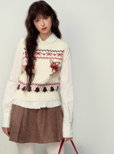 Retro Fawn Fair Isle College Style Christmas Knitted Vest Underwear